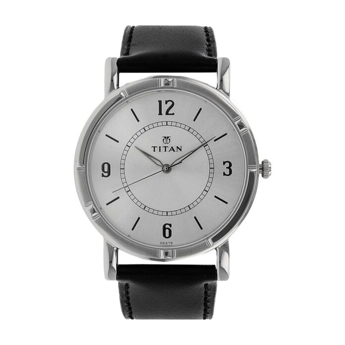 Titan Quartz Analog Silver Dial Leather Strap Watch for Men-NN1639SL03