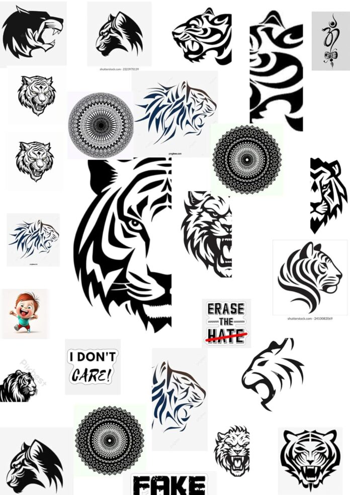 Tribal Tiger, Wolf, and Lion Stickers for Laptop, Bike, Mobile Cover, Multicolour