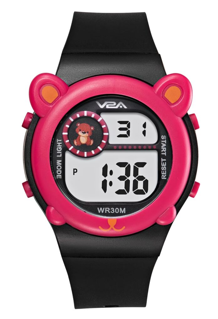 V2A Critter Series Girls Digital Watch with Cat Ears for Ages 3-10 - 7 Color Backlight, 30M Waterproof, Alarm, Stopwatch | Watch for Boys and Girls | Birthday Gift | Return Gift