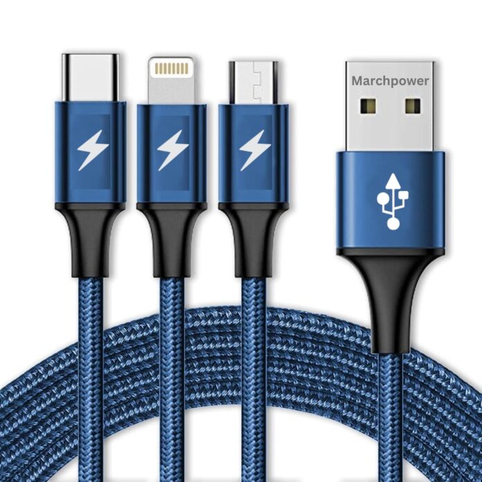 VAR-NI 3 in 1 Charging Cable Nylon Braided Multiple USB Fast Charging Cable,Compatible for All Smartphone, iPhones and Android, iOS and Type C Devices. by Marchpower