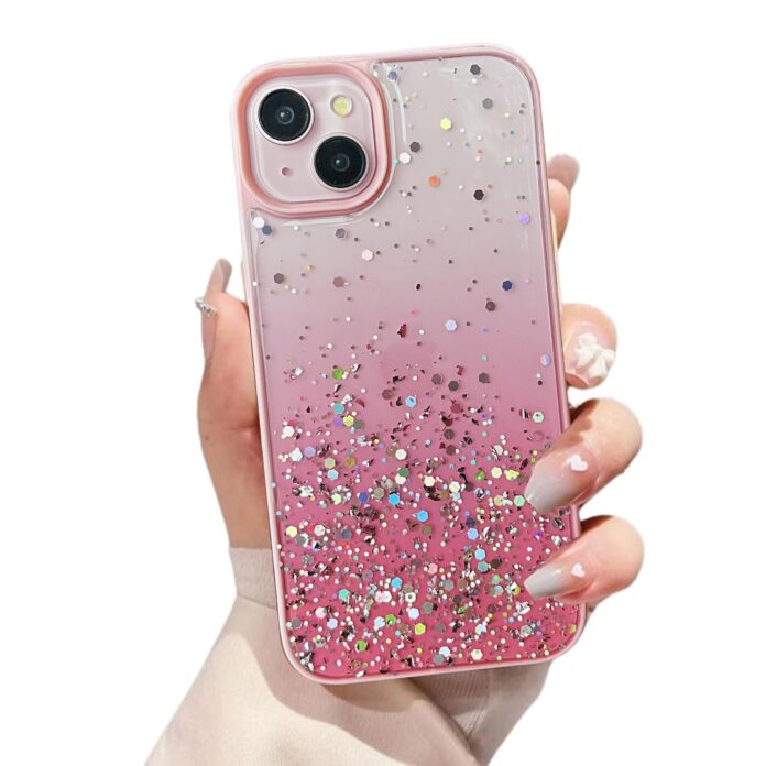 VONZEE Back Cover Compatible for iPhone 15 (6.1 inch), Non Moving Bling Glitter Cover for Girls & Women Soft TPU Shockproof Anti Scratch Drop Protection Covers (Pink)