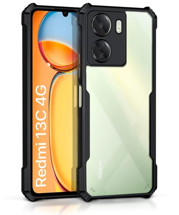 WOW IMAGINE Shock Proof Clear Protective Back Case for Redmi 13C 4G | Poco C65 - AirEDGE Technology | 360 Degree Camera Protection | Transparent Hybrid Back Case Mobile Cover - Black