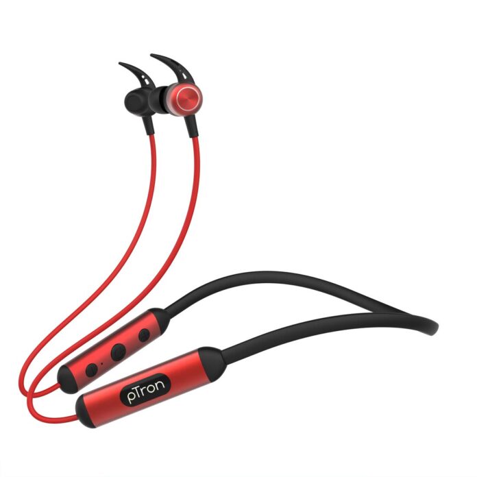 pTron Tangent Plus v2 In-Ear Wireless Earphones with Mic, 18 Hrs Music with Mega Bass, Bluetooth 5.0 Neckband, Lightweight, Voice Assistant,Type-C Fast Charging, IPX4 Water Resistant (Jet Black & Red)