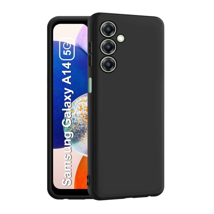 CEDO Samsung Galaxy A14 (5G) Back Cover | Camera Bump Protection & Inner Velvet Fabric Lining | Ultra Slim Matte Soft Rubberised Case Cover (Black)