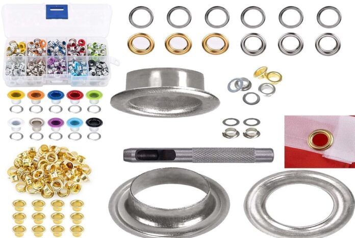 DIY Crafts 100 Pcs Mix Sizes, Gold Brass Made, Grommet Kit 1 - Pcs Hole Punch Grommet Installation Tools, Grommets Eyelets Broken Grommet Replacement (Gold/ (100 Pcs Mix Sizes, Gold Brass Made)