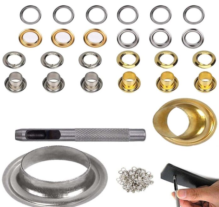 DIY Crafts 100 Pcs Mix Sizes, Gold Metal Made, Grommet Tool Kit, Grommet Setting Tool & Sets Grommets Eyelets (Silver/Gold Size 2-8, Metal (100 Pcs Mix Sizes, Gold Metal Made)