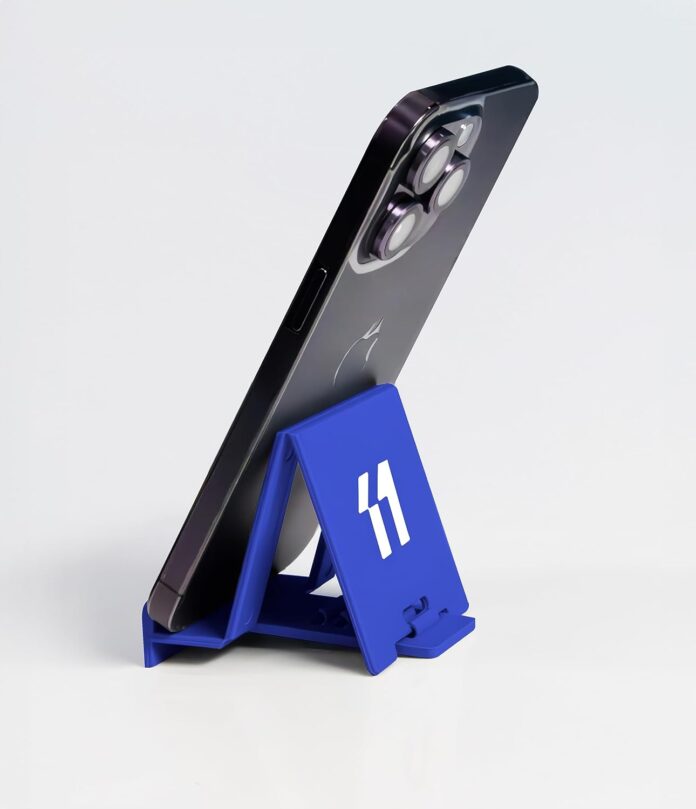 ElevOne Mobile Holding Tabletop Stand, Foldable Design, Height Adjustment, Wide Compatibility, Multipurpose, Anti-Skid Design for Smartphones (EMS-1, Blue)