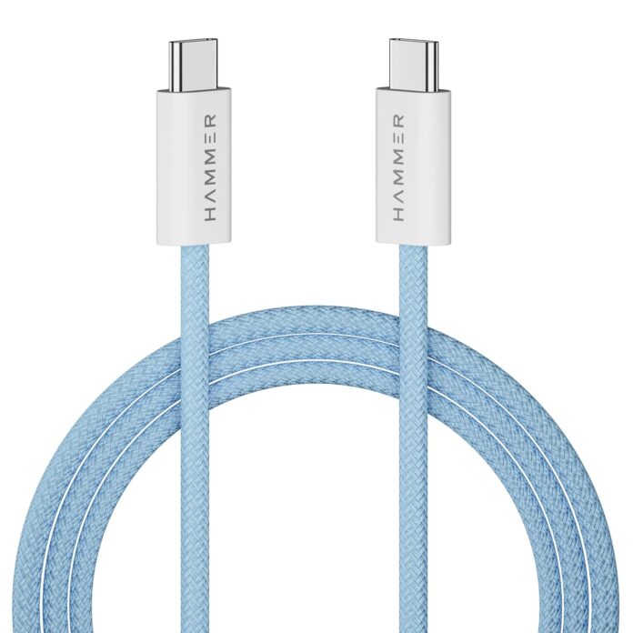 HAMMER Type C to Type C Cable 65W Braided, PD Fast Charging, Data Sync, 1.5 Meter Tangle Free Wire, Compatible with all C-Type Enabled Devices (Blue)