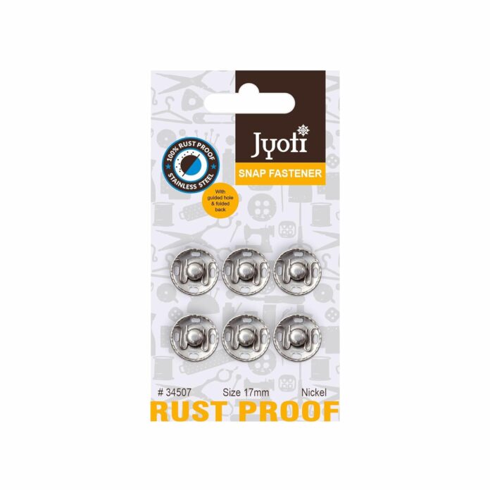 Jyoti Snap Fastener (6 Sets of Size 17mm of Stainless Steel Material in Nickel Finish) Metal Thickened, Rust Proof Sewing Buttons, Used for Leather Craft/Jeans/Jackets/DIY Items - Pack of 10 Cards