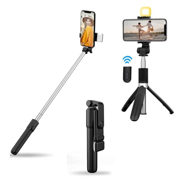 MAK Selfie Stick with Tripod Stand, 3 in 1 Multifunctional Design, 67 inch (6 Ft.) Long, Rechargeable LED Light for Vlogging, Photo Shoot & Virtual Meetings, Selfie Stick with Bluetooth Remote