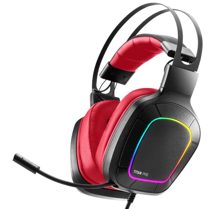 Nitho Titan PRO 7.1 Surround Gaming Headset with Cardioid Microphone for PS5, PS4, PC, Laptop, Over-Ear Stereo Wired Gaming Headphones with RGB LED Light, 3.5 mm Audio Jack, 50 mm Drivers - Red