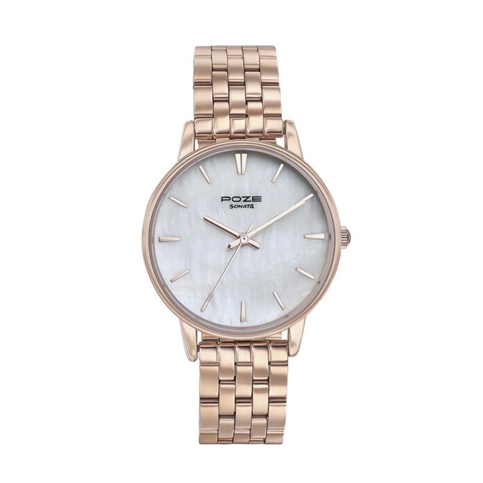 Sonata Poze Quartz White MOP Dial Rose Gold Metal Strap for Women-SP80083WM01W