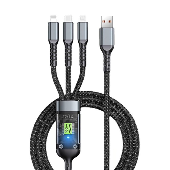 Sounce 120W/6A Fast Charging Usb 3.0 Cable 4 Ft / 1.2M To 3-In-1 Long Charging Cord With Type C + Micro Usb + Lightning Connector 480 Mbps Data Transfer For Laptop,Tablets,Smartphones & More