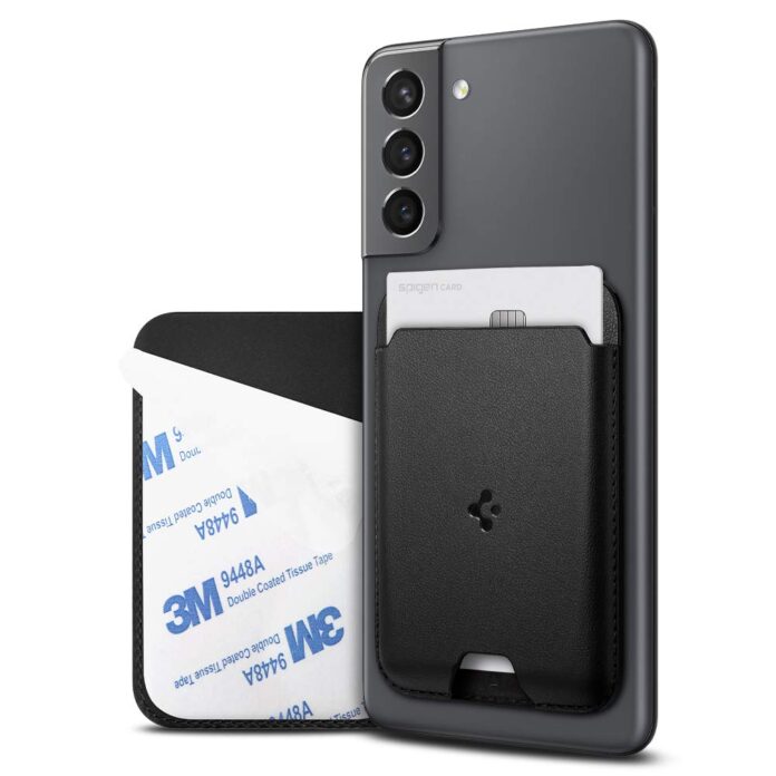 Spigen Valentinus Phone Card Holder for Back of Phone, Stick on Phone Wallet, Credit Card Wallet with 3M Sticker Designed for iPhone, Samsung Galaxy, Android, All Smartphones - Black