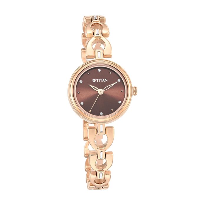 Titan Metal Analog Brown Dial Women's Watch-2601Wm04/Np2601Wm04, Band Color-Gold