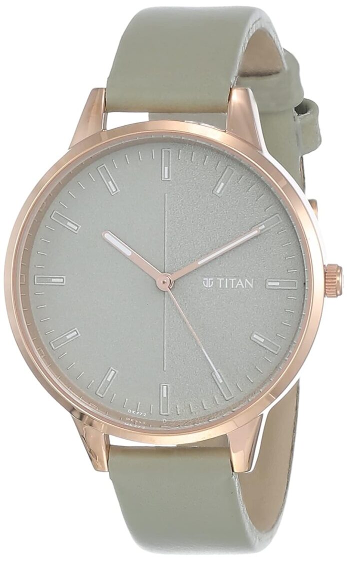 Titan Women's Precision Simplicity Analog Watch: Green Gradient Dial with Leather Strap-NS2648WL01