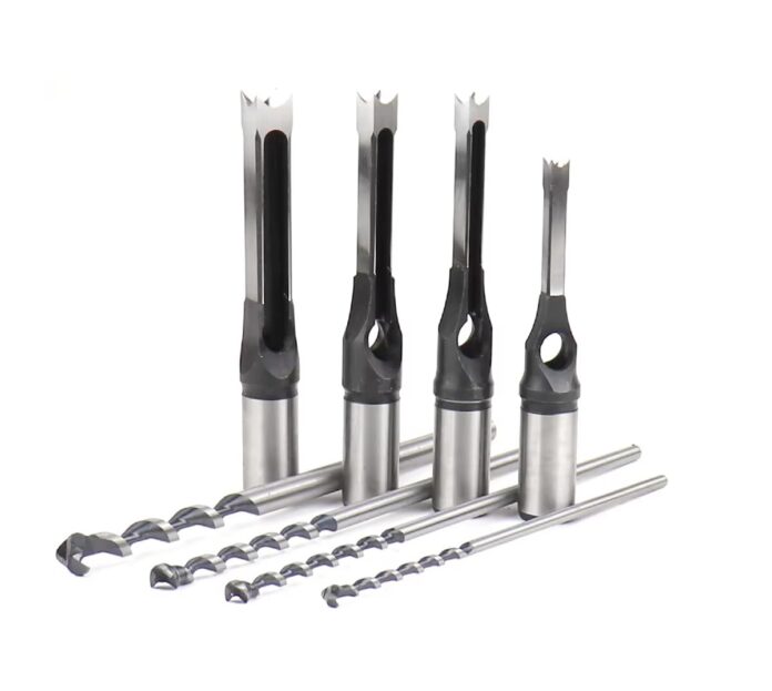 Uptodateproducts 4Pcs Square Hole Drill Bit, High Speed Steel Sharp Durable Mortising Chisel Set 10mm 12.7mm 14mm 16mm Chisel Mortiser Auger Spur Cutter Tool for Woodworking Carpentry