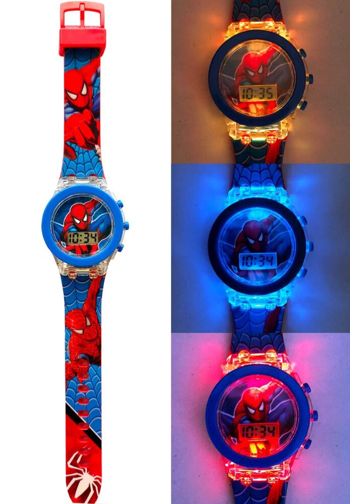 WILD SPARROW Silicone Unisex Spiderman Multicolored Digital Glowing Light Wrist Watch For Boys And Girls (Best Return Gift)