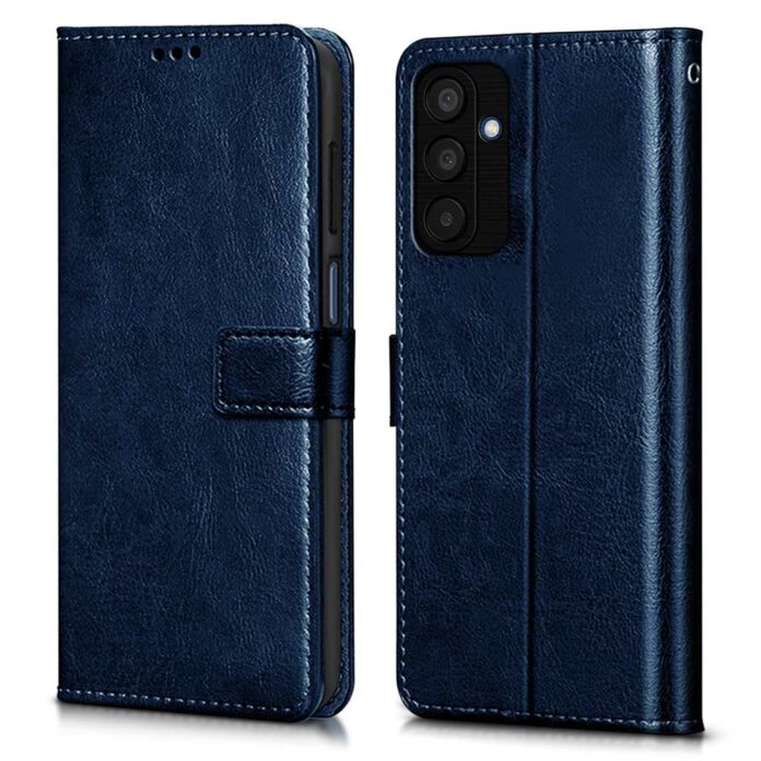 WOW IMAGINE Shock Proof Flip Cover Back Case Cover for Samsung Galaxy M15 5G Prime Edition | M15 5G | F15 5G (Flexible | Leather Finish | Card Pockets Wallet & Stand | Blue)