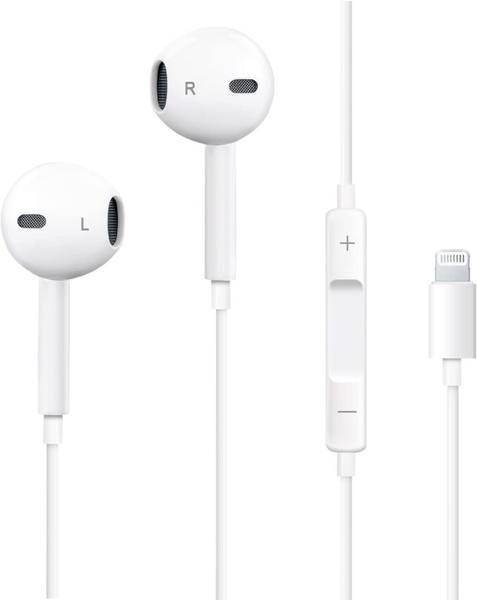 Wired Earbuds Lightening Earphone [Apple MFi Certified] Built-in Mic & Volume Control Compatible for Apple iPhone 14/13/12/11 Pro Max Xs/XR/X/7/8 Plus-All iOS [Direct Connector] [TRM-HF-106]