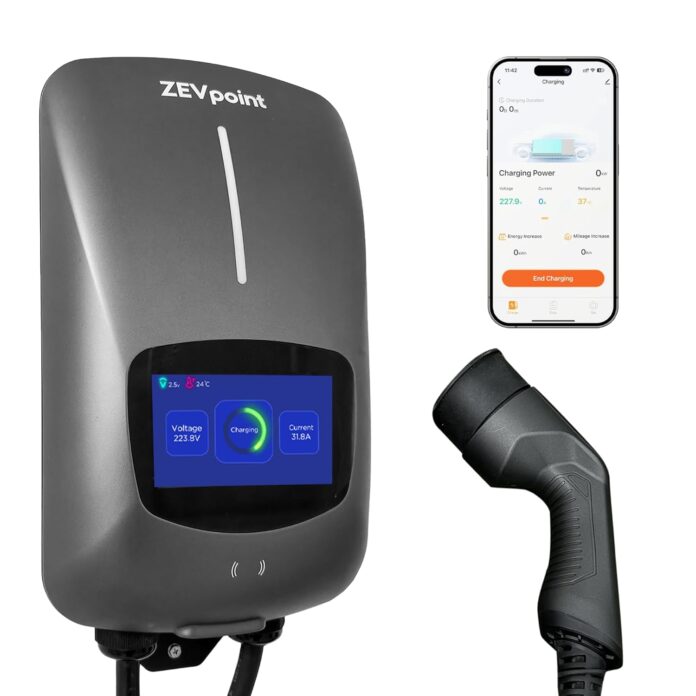 Zevpoint 7.2kW EV Charger | 32A, Type 2, IPS Display | IP66, Adjustable Current | Wi-Fi, RFID, BT | RCD+6mA DC Protection | OTA Updates| CE Certified (Wave 7.2)