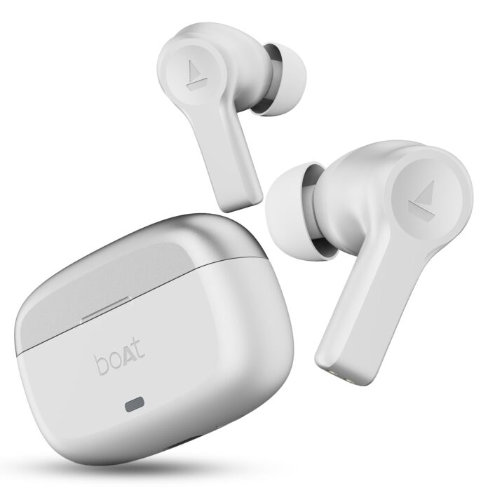 boAt Airdopes Flex 454 ANC, 60HRS Battery, ANC(~32dB), App Support, 4Mics ENx, Fast Charge, Dual Pairing, IPX5, v5.2 Bluetooth Earbuds, TWS Ear Buds Wireless Earphones with mic (Zinc White)