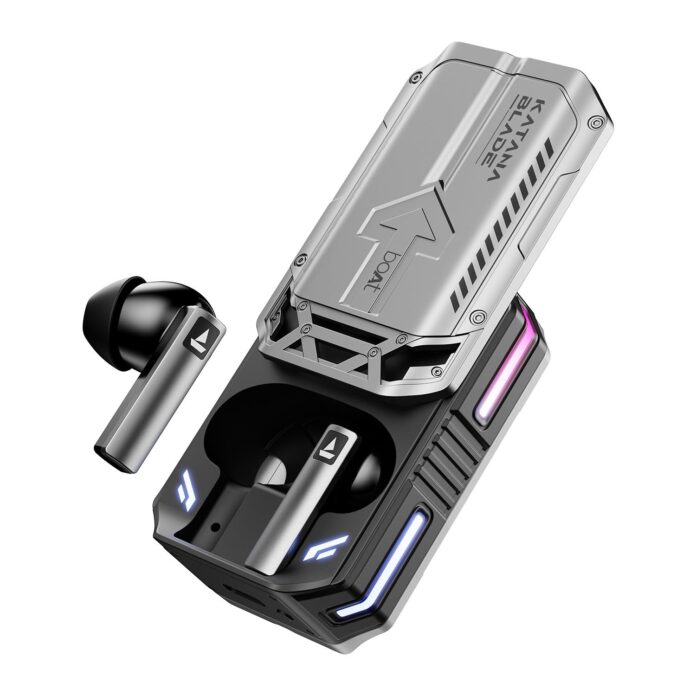 boAt Newly Launched Immortal Katana Blade 2.0 TWS Earbuds w/ 70 hrs Playback, IWP w/Metal Glider & Gliding Blade Sound, 50 ms Low Latency Beast Mode, RGB LEDs, 4 Mics w/ENx & IPX4 Rating(Gray)