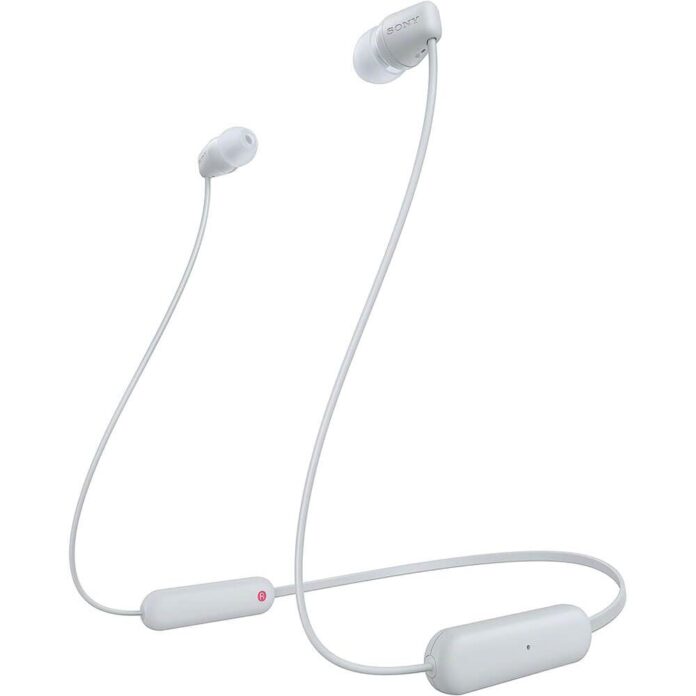 Sony WI-C100 Wireless Headphones with Customizable Equalizer for Deep Bass & 25 Hrs Battery, DSEE-Upscale, Splash Proof, 360RA, Fast Pair, in-Ear Bluetooth Headset with mic for Phone Calls (White)