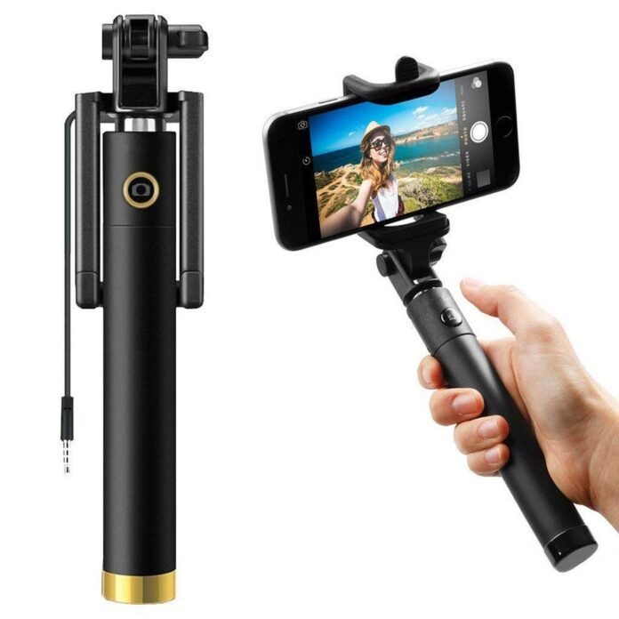 AMBLIC Wired Selfie Stick Compact Portable Pocket Size Selfie Stick with Aux Wired Stick for Photography, Videography, YouTube, for All Smartphones (Random Color of Stick)