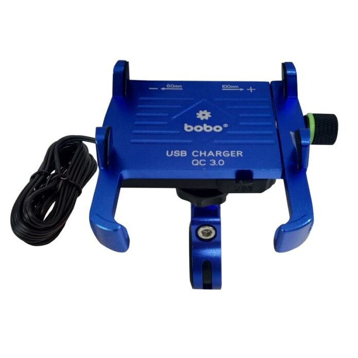 BOBO BM5 Aluminium Waterproof Bike/Motorcycle/Scooter Mobile Phone Holder Mount with Fast USB 3.0 Charger, Ideal for Maps and GPS Navigation (Blue)