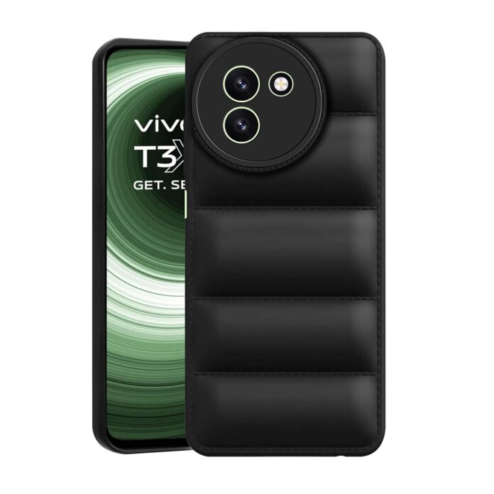 CEDO Vivo T3x (5G) Back Cover | Camera Bump & 360° Flexible Puff Armor Protection | Matte Soft Silicon Shock Proof Rubberised Back Case Cover (Black)