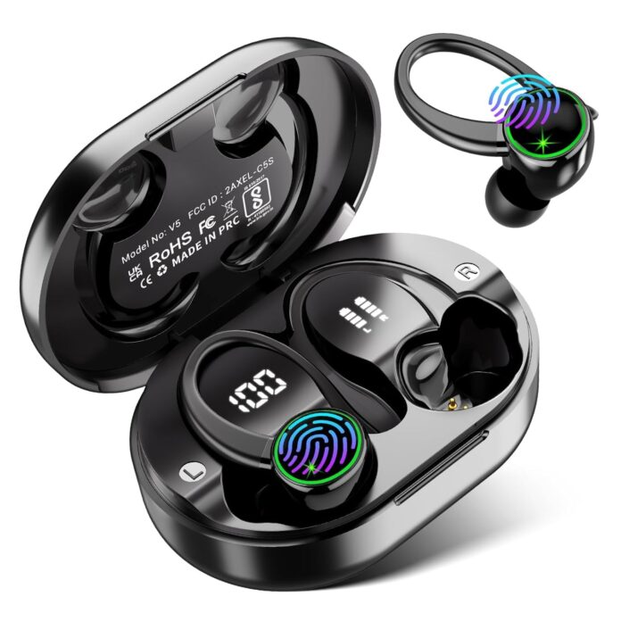 EDYELL Bluetooth in Ear Earphones with Earhooks, Wireless Earbuds with Noise Cancelling Mic, 50H Playback, BT5.3 Headphones Touch Control, IPX7 Waterproof Fitness Headset for Sports Running,V5