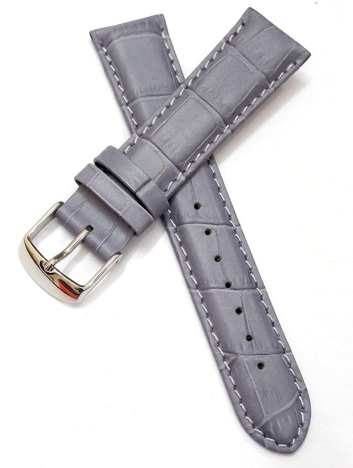 Ewatchaccessories 18mm 20mm 22mm 24mm Genuine Leather Brown Gray Purple Sky Blue Yellow Silver Buckle Clasp Watch Band Strap for Men and Women