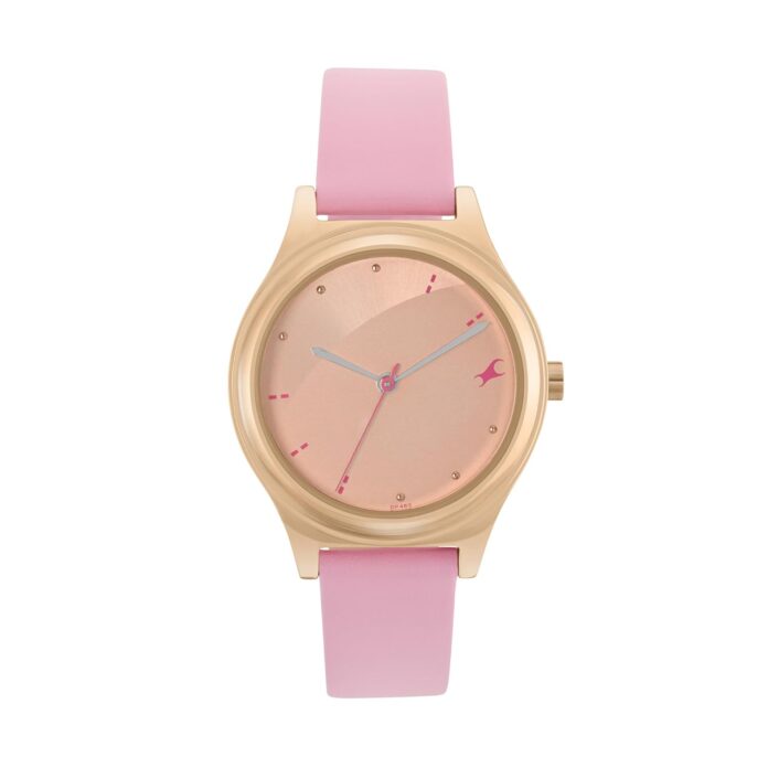 Fastrack Analog Rose Gold Dial Women's Casual Leather Watch