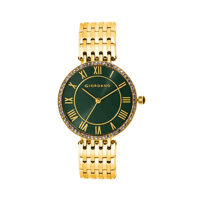 Giordano Eleganza Collection Round Analog Watch for Women, Diamond-Set with Metal Strap Ladies Water Resistant Wrist Watch - A2083