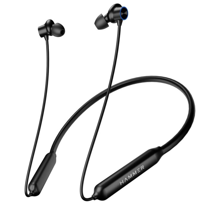 HAMMER Splendor in Ear Bluetooth Neckband with Magnetic Earbuds, Deep Bass, Built-in Mic, Upto 18 Hrs Playtime, BT 5.2, Micro USB Charging Port (Black)