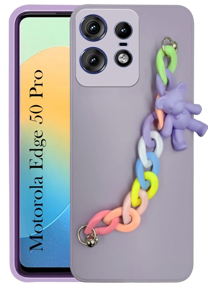 Jkobi Back Cover for Motorola Moto Edge 50 Pro Girls Case with Bracelet (Wrist Hanging Chain | Teddy Toy Cartoon)