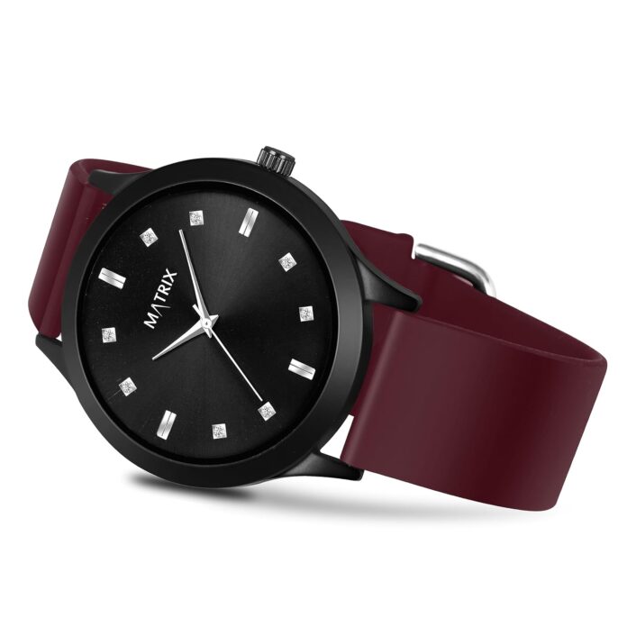 Matrix Dope Stone Studded Black Dial with Softest Silicone Strap Analog Watch for Men's & Boys