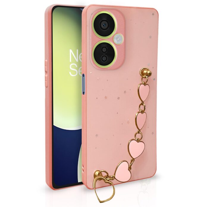 Pikkme OnePlus Nord Ce 3 Lite 5G Back Cover for Girls | Heart Shaped Metal Chain Blocks | Sparkling Soft TPU | Case for OnePlus Nord Ce 3 Lite 5G (Pink)