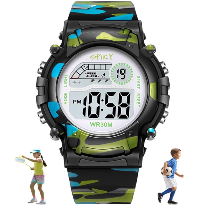 SPIKY Round Digital Sports Watch for Kids | Military, Camouflage Design | Multifunctional & Luminous Display | Water Resistant | Best Birthday Gift Wrist Watches for Boys & Girls | Age 2-14 yrs