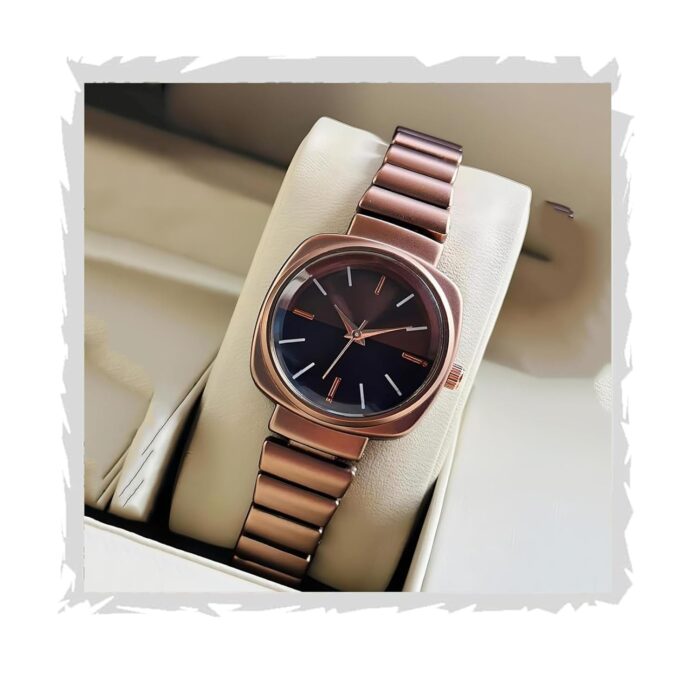 STYLEDOSE watch's Unique Design Elements (Round face in Square Frame, 5 Color Eddy dials & Belt) Steel Chain Strap Stylish Girls Ladies Fashion Wrist Watches Analog Watch for Women