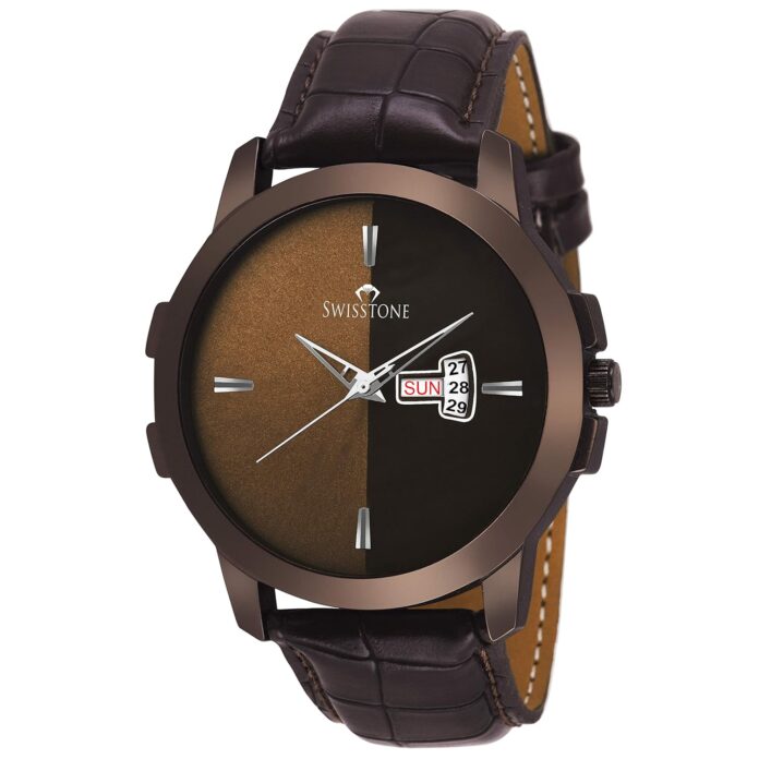 SWISSTONE Analog Men's Leather Watch (Brown Dial Brown Colored Strap)