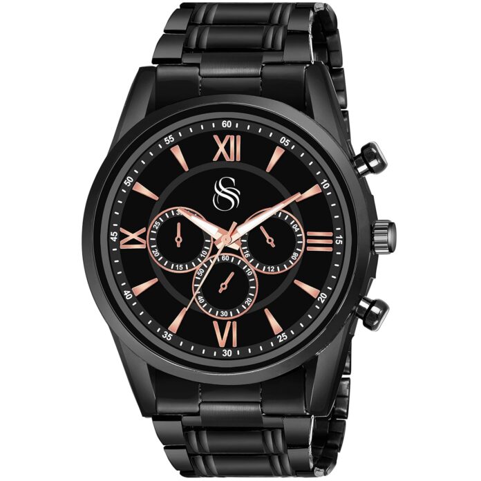 Shocknshop Analog Black Stainless Steel Chain Wrist Watch for Men Boys (Black Colored Dial Strap)