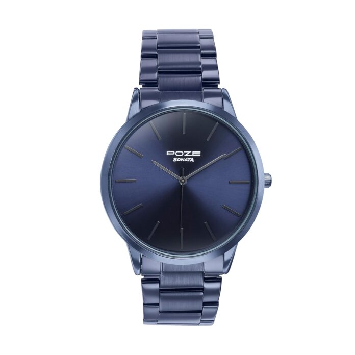 Sonata Poze Quartz Blue Dial Blue Metal Strap for Men-SP70045QM01W