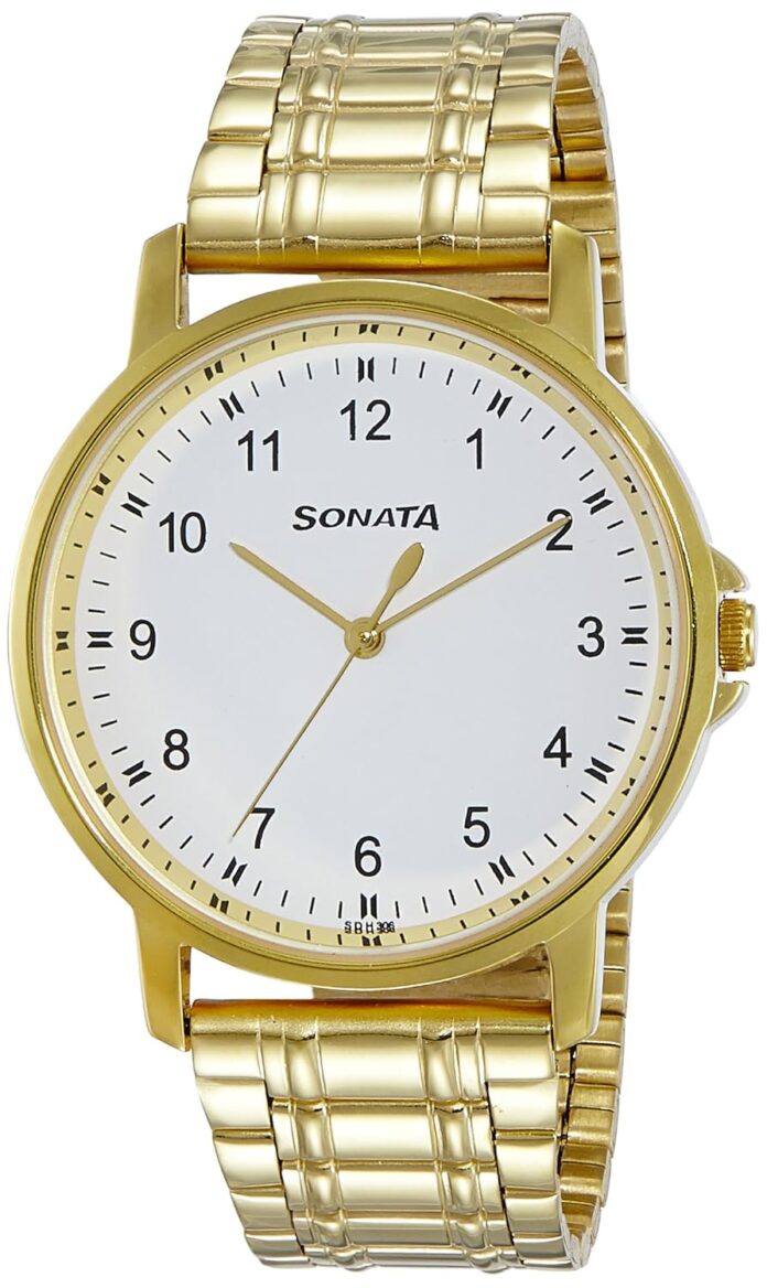 Sonata Quartz Analog White Dial Stainless Steel Strap Watch for Men-NS77083YM01