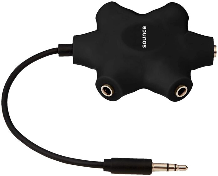 Sounce 5-Way Multi Headphone Audio Splitter Aux Adapter Connector Multi Headphone Splitter, 3.5mm Audio Stereo Splitter Cable, 1 Male to 5 Port Female Earphone Headset Splitter Adapter, black (5WAYAUX)