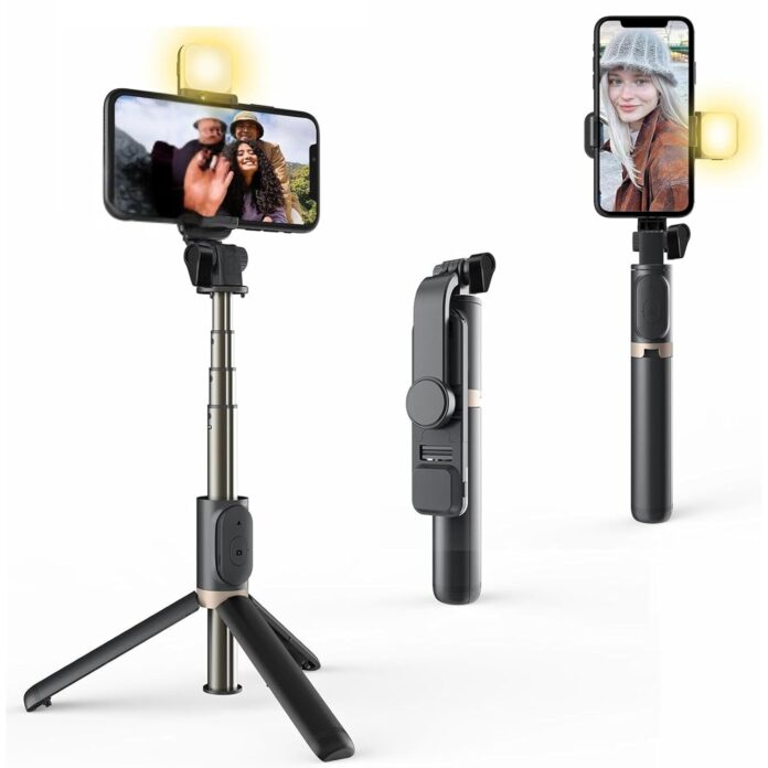 TARAVEE- Selfie Stick with Tripod Stand,Extendable Bluetooth Selfie Stick for Mobile Phone with LED Light,Perfect for iPhone,n,Selfie Stick Tripod,selfi (i-16-Pro)