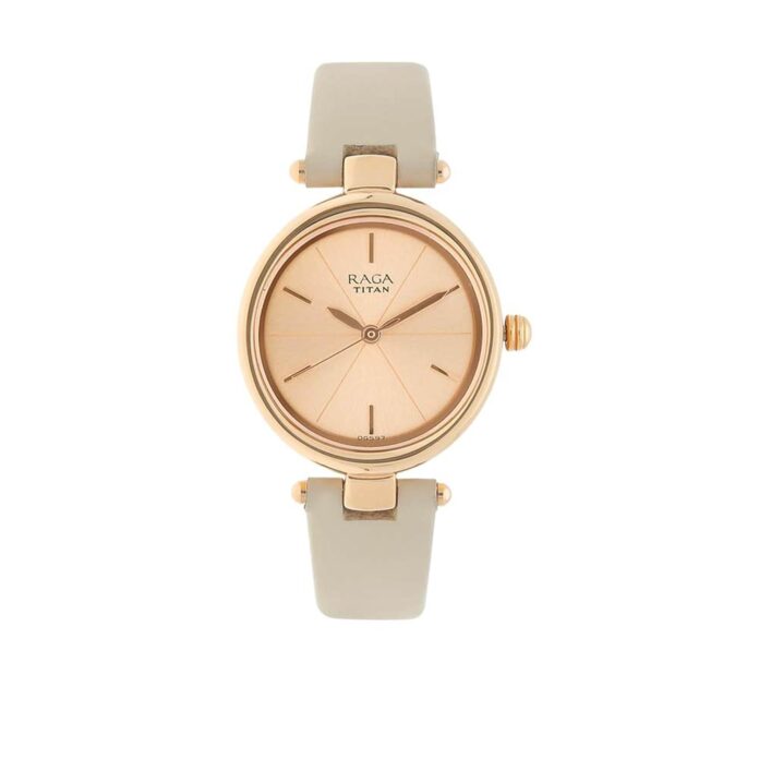 Titan Women's Analog Rose Gold Dial Beige Band Leather Watch