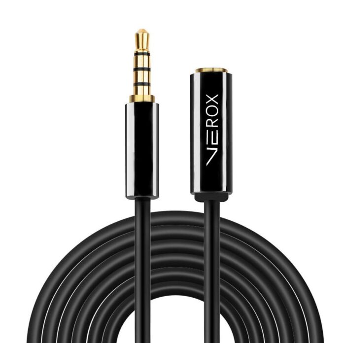 VEROX 3.5 mm TRRS Male To Female Aux Extension Cable with Microphone Support 4 Pole Golden Plated Stereo Audio Cable Compatible with Earphone Headphone Car- 2 Meter (6.5 Feet)