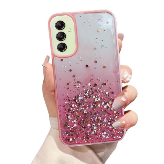 VONZEE Case Compatible with Samsung Galaxy A14 5G, Non Moving Glitter Cover for Girls & Women Soft TPU Shockproof Anti Scratch Drop Protection Cover (Pink)